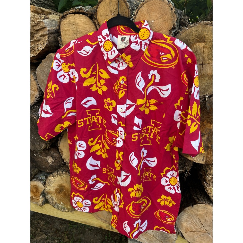Wes and Willy Iowa State Cyclones Hawaiian Shirt Mens Large Red Floral NWT